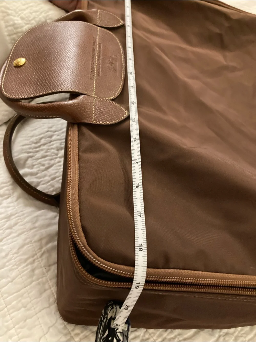 Longchamp Brown Nylon Travel Bag with Leather Trim